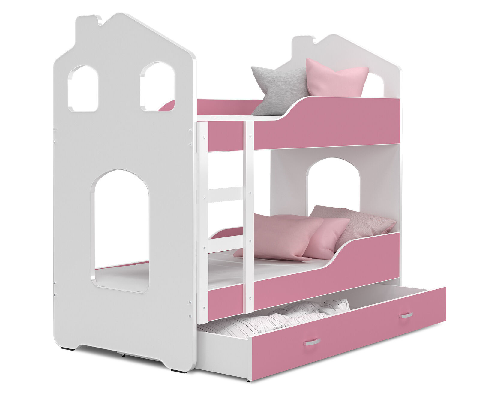 Stapelbed voor kinderen - 180x80 cm - met lade - wit roze