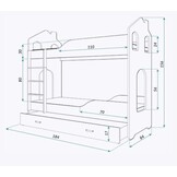 Stapelbed voor kinderen - 180x80 cm - met lade - wit roze
