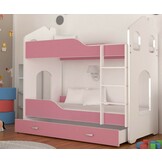 Stapelbed voor kinderen - 180x80 cm - met lade - wit roze