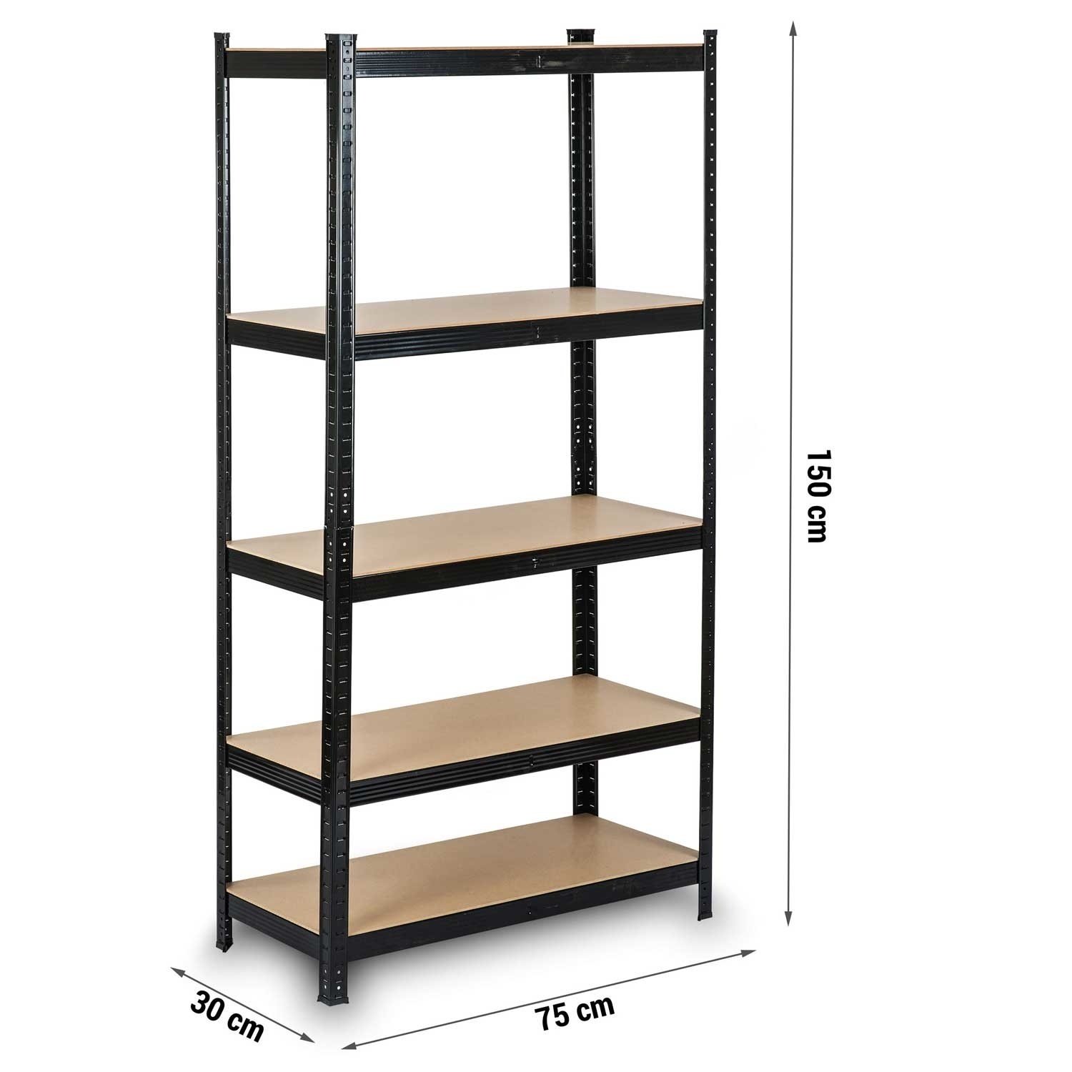 Stellingkast - opbergrek - 150x75x30 cm - metaal en mdf - zwart