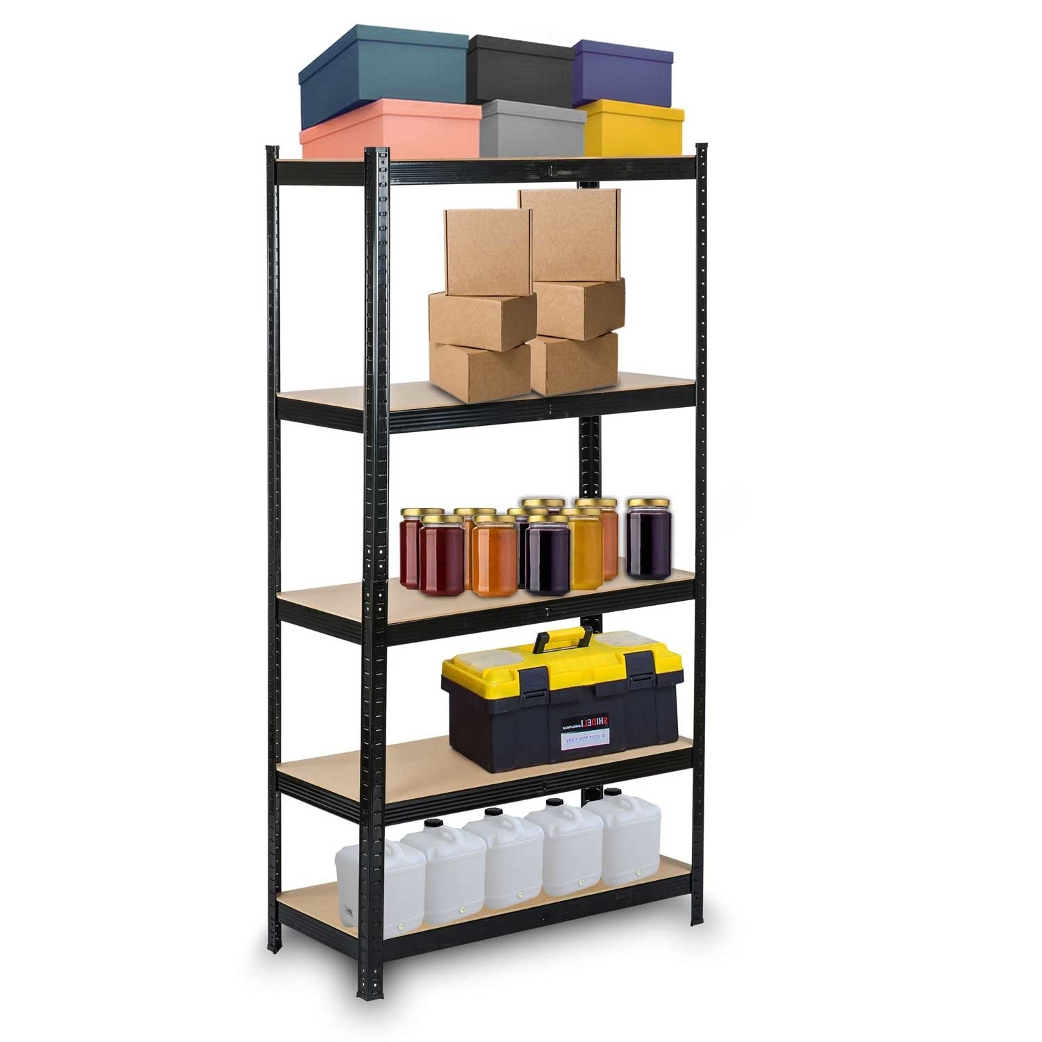 Stellingkast - opbergrek - 150x75x30 cm - metaal en mdf - zwart