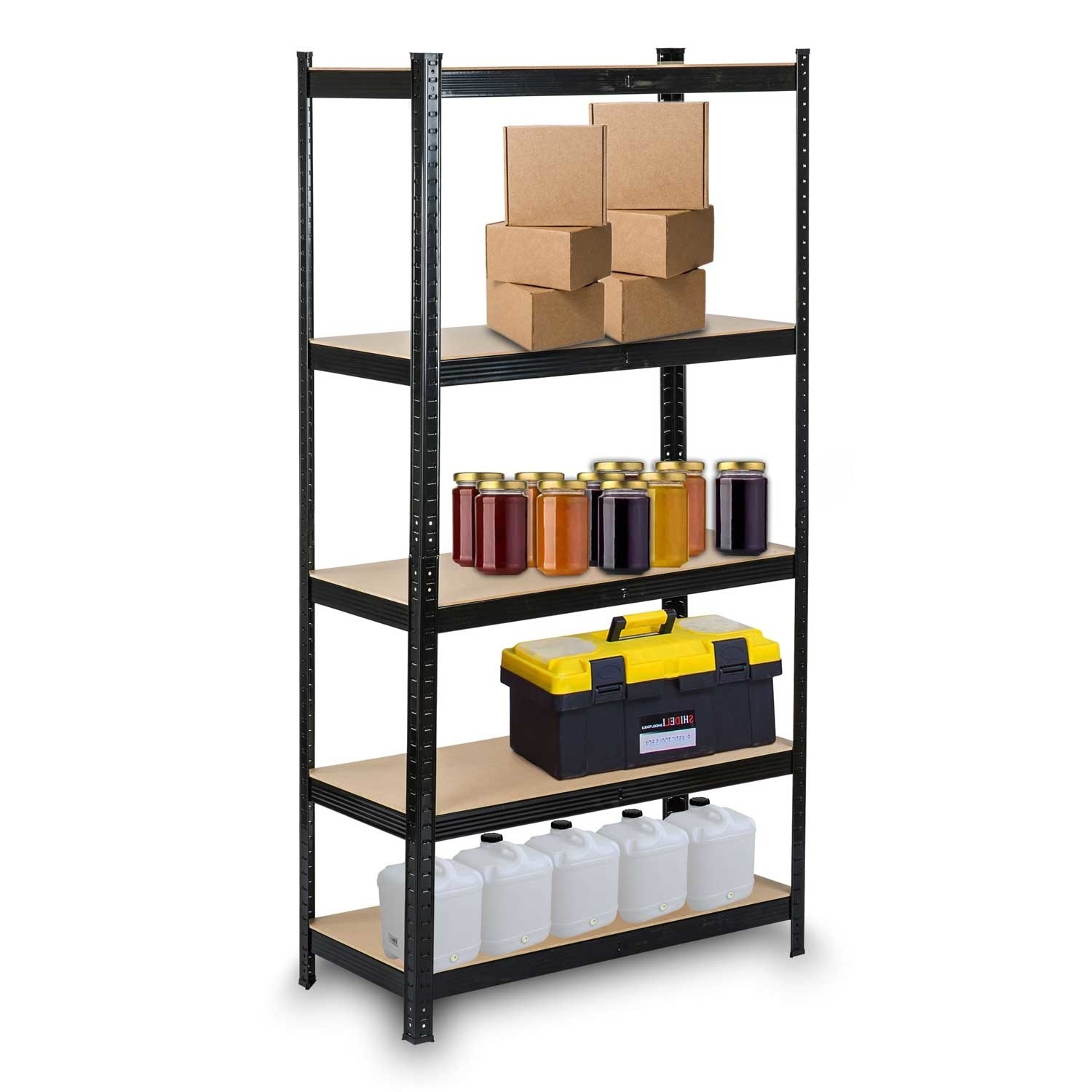 Stellingkast - opbergrek - 150x75x30 cm - metaal en mdf - zwart