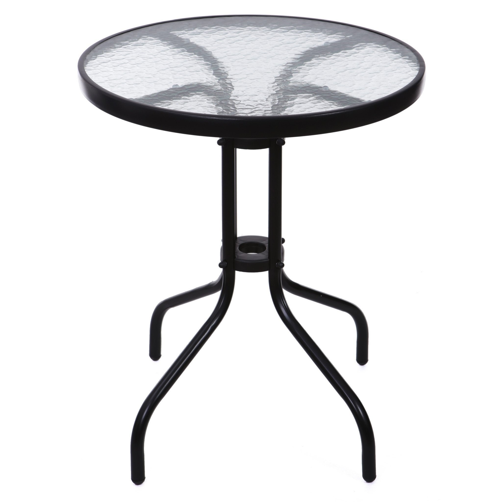 Bistrotafel - rond 60 cm – zwart - tuintafeltje met gehard glas