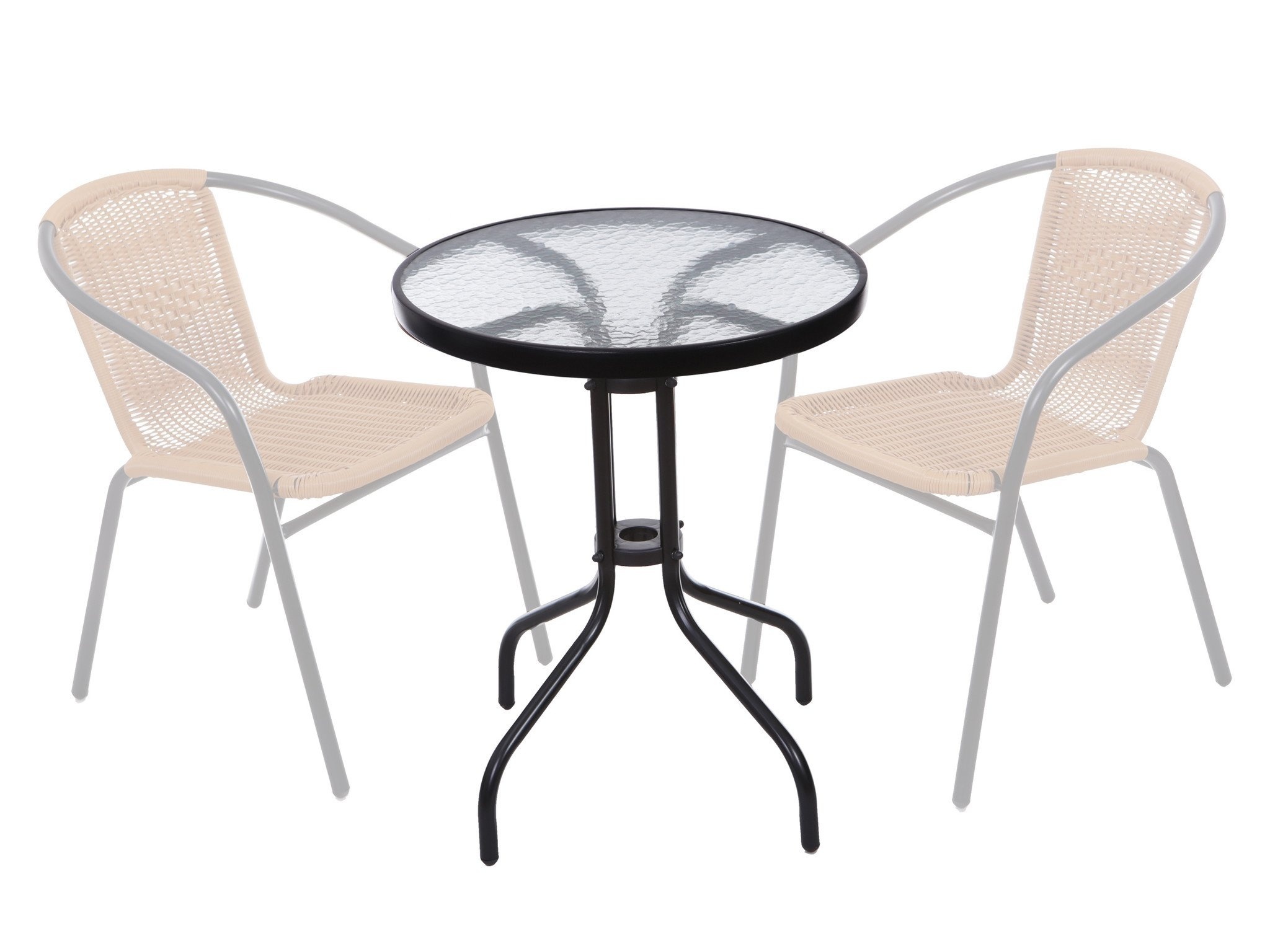 Bistrotafel - rond 60 cm – zwart - tuintafeltje met gehard glas
