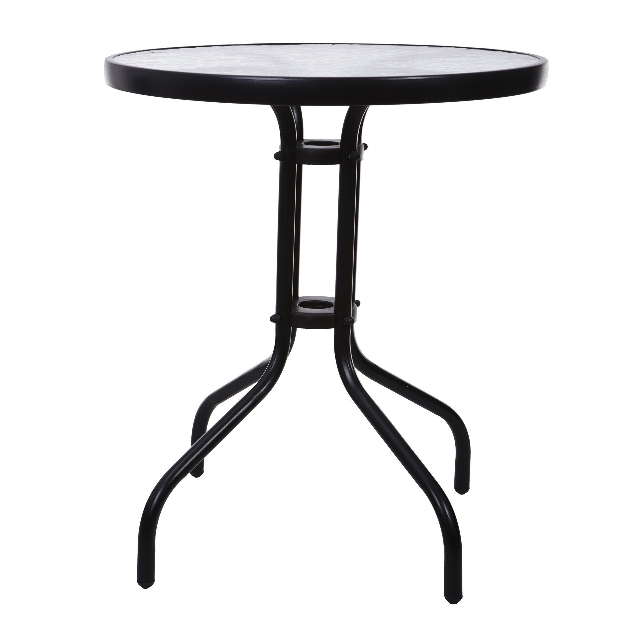 Bistrotafel - rond 60 cm – zwart - tuintafeltje met gehard glas