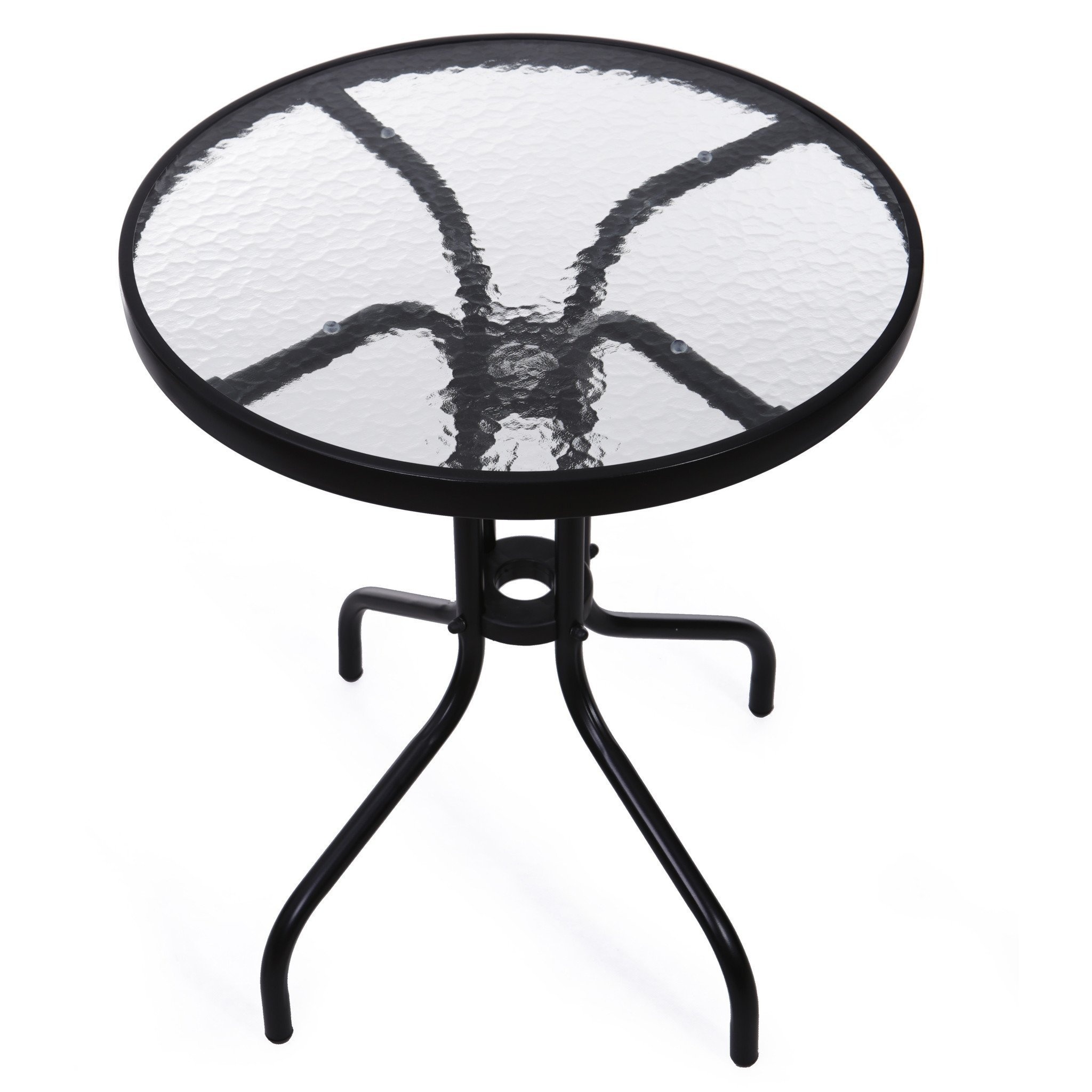 Bistrotafel - rond 60 cm – zwart - tuintafeltje met gehard glas