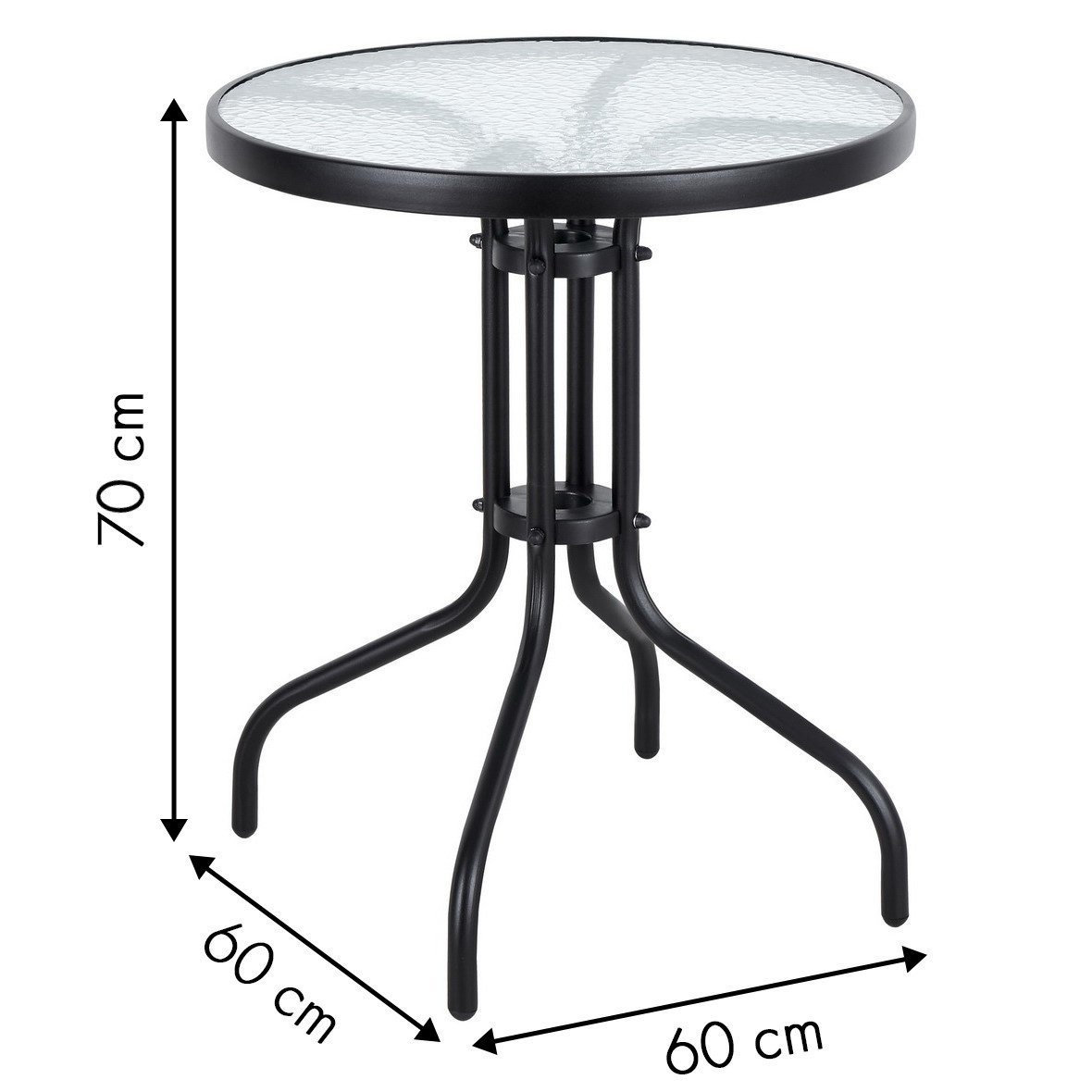 Bistrotafel - rond 60 cm – zwart - tuintafeltje met gehard glas