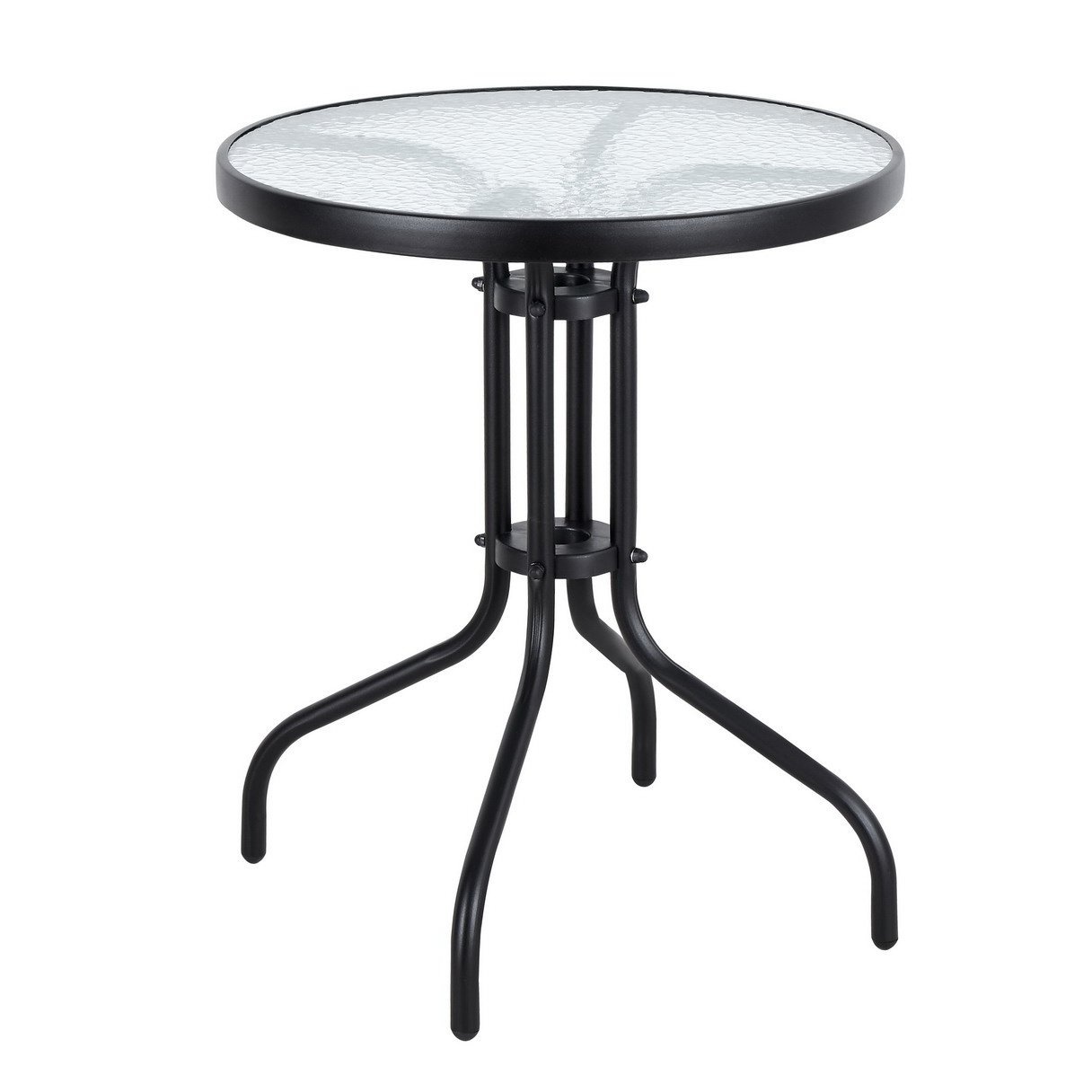 Bistrotafel - rond 60 cm – zwart - tuintafeltje met gehard glas