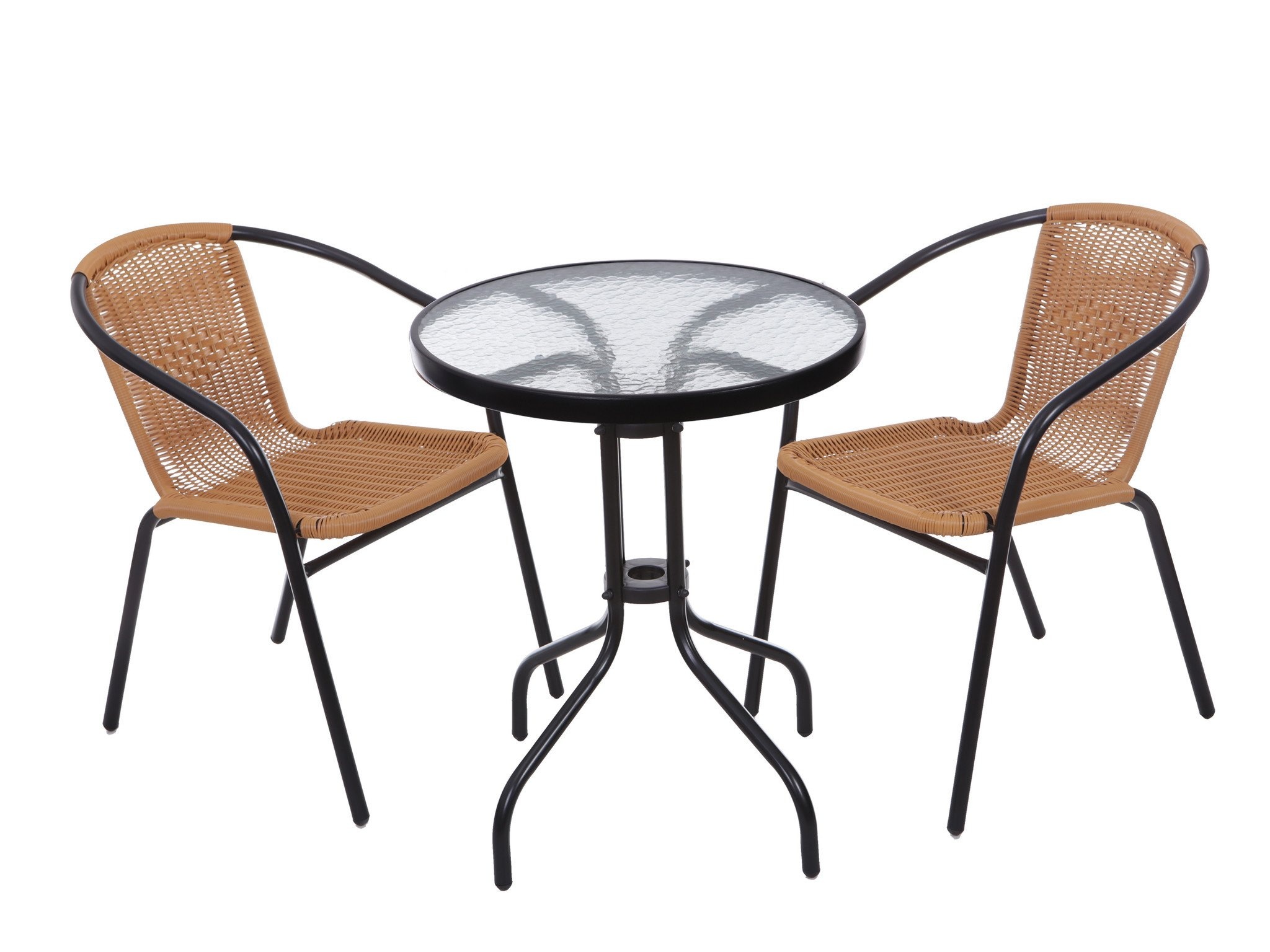 Bistrotafel - rond 60 cm – zwart - tuintafeltje met gehard glas