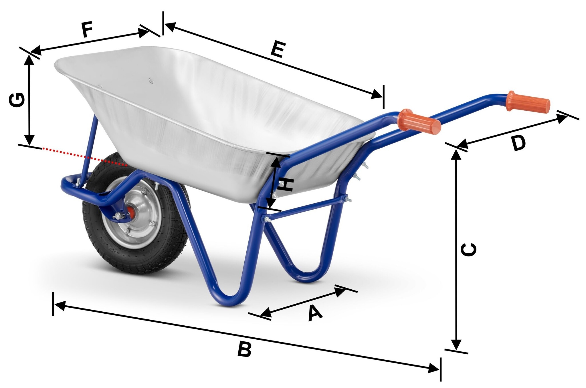 Kruiwagen 125L – verzinkt staal – tot 120 kg - massief wiel