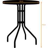Bistrotafel - rond 60 cm – zwart - tuintafeltje met gehard glas