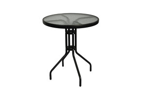 Bistrotafel - rond 60 cm – zwart - tuintafeltje met gehard glas