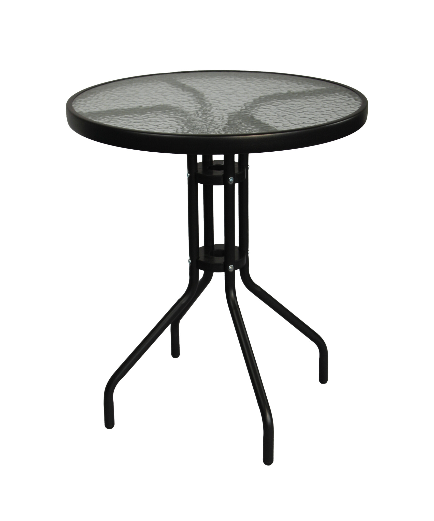 Bistrotafel - rond 60 cm – zwart - tuintafeltje met gehard glas