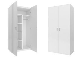 Kledingkast - 2 deuren - 90x190x50 cm - 5 schappen - wit