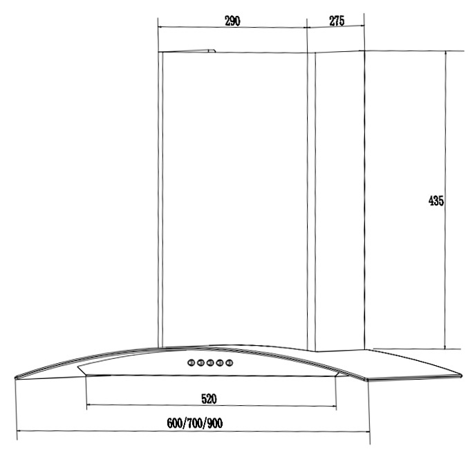 Afzuigkap - RVS met gebogen glas – 650 m³/u – 3 standen – LED