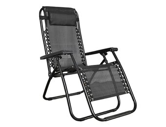 Tuinligstoel zwart - zonnedak & organizer Verstelbaar – 107 x 72 cm