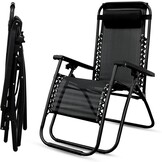 Tuinligstoel zwart - zonnedak & organizer Verstelbaar – 107 x 72 cm