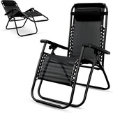 Tuinligstoel zwart - zonnedak & organizer Verstelbaar – 107 x 72 cm