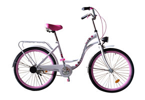 Meisjesfiets 24 inch - wit met roze - 1 versnelling