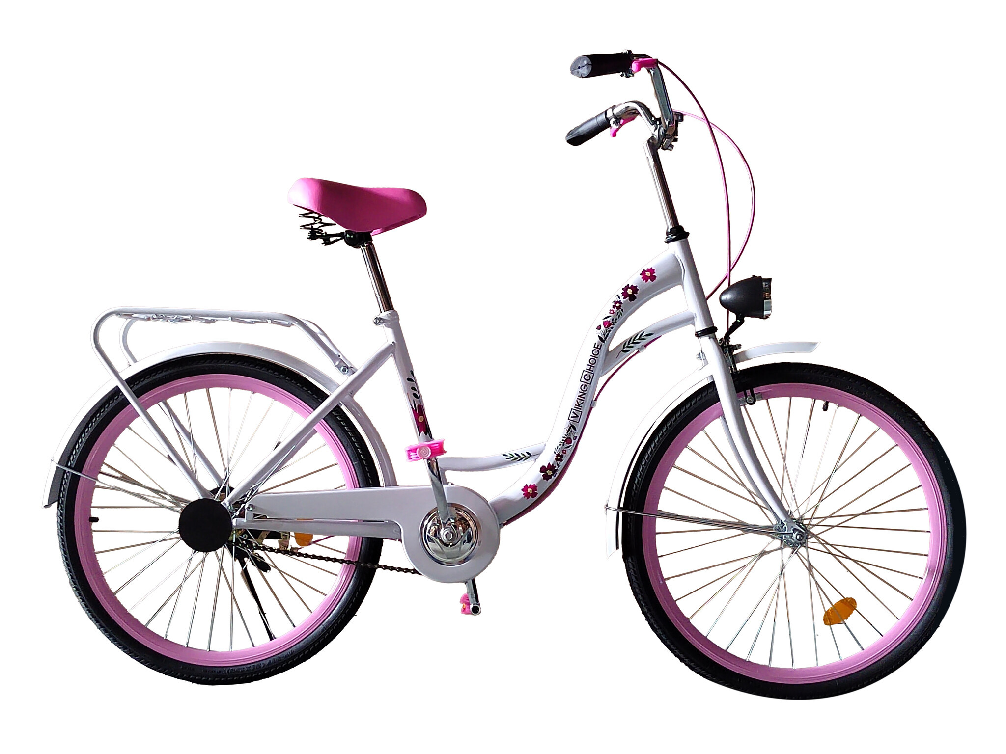 Meisjesfiets 24 inch - wit met roze - 1 versnelling