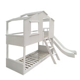 Stapelbed met glijbaan - bedhuisje 90x200 voor kinderen - wit