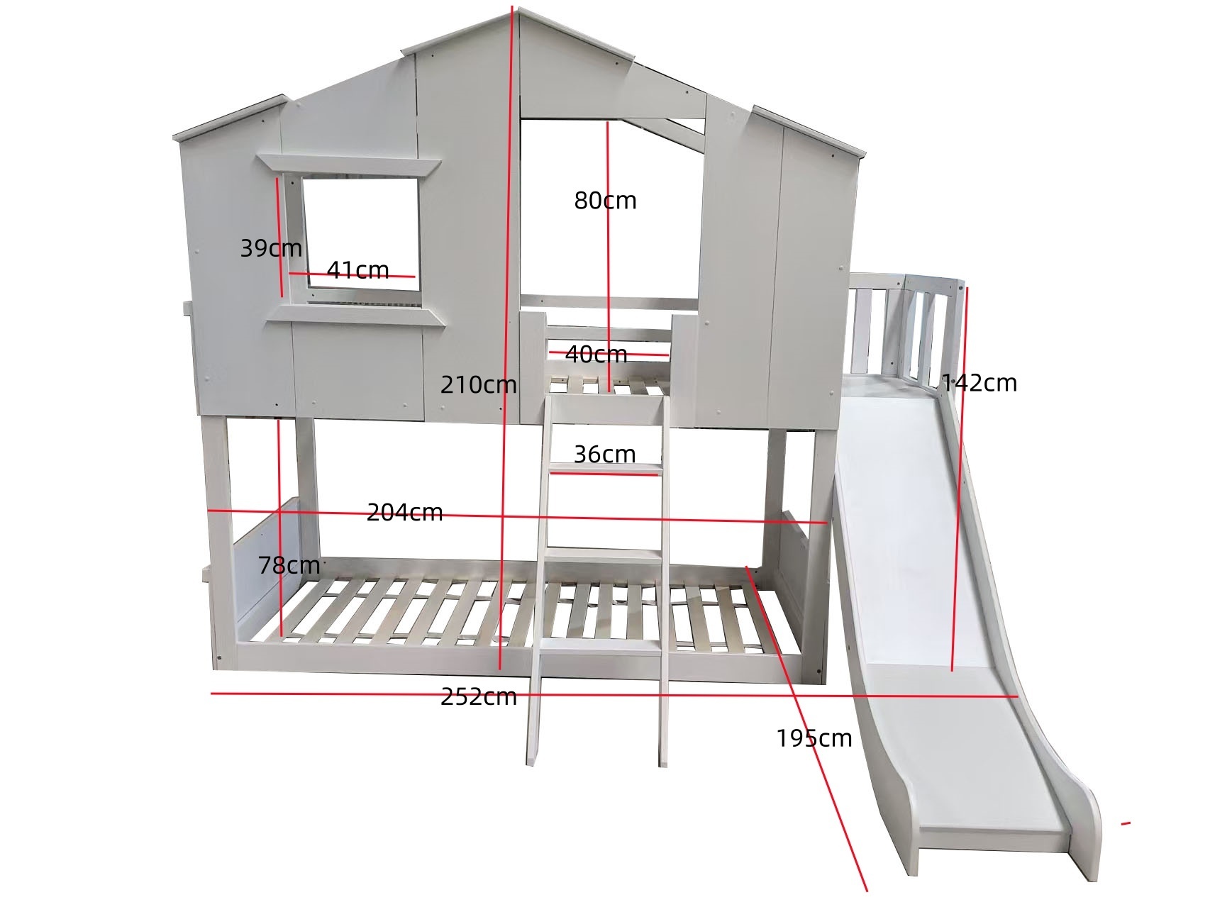 Stapelbed met glijbaan - bedhuisje 90x200 voor kinderen - wit