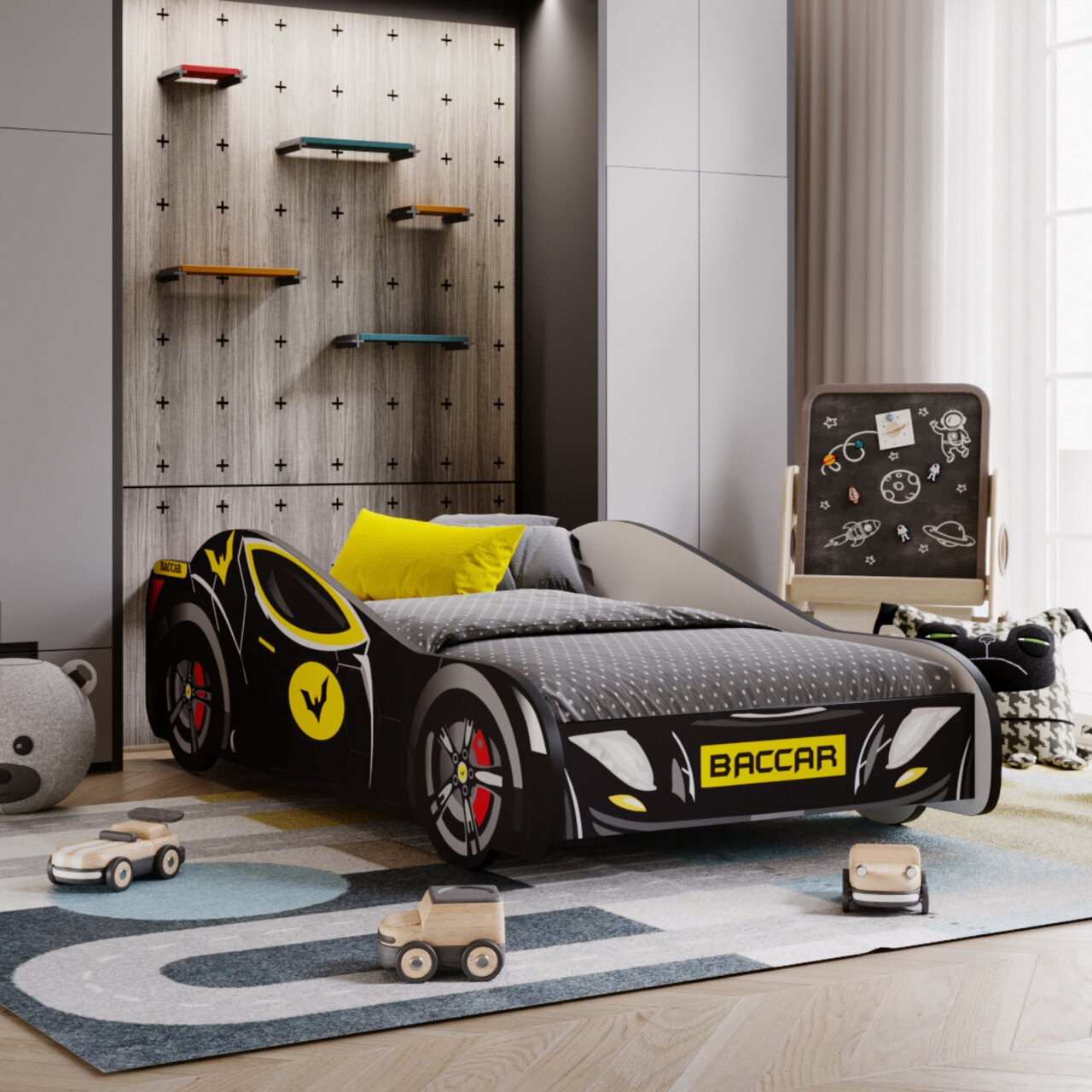 Autobed Batcar - kinderbed - 140x70cm - zwart geel
