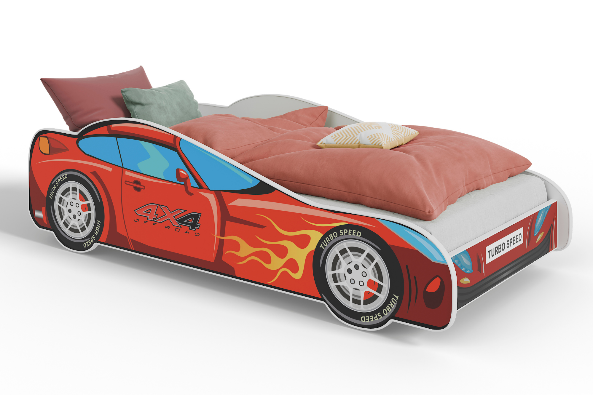 Kinderbed - rode auto - 160x80 cm - met matras