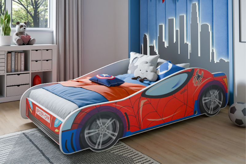 Kinderbed - Spiderman auto bed - 160x80 cm - incl. matras