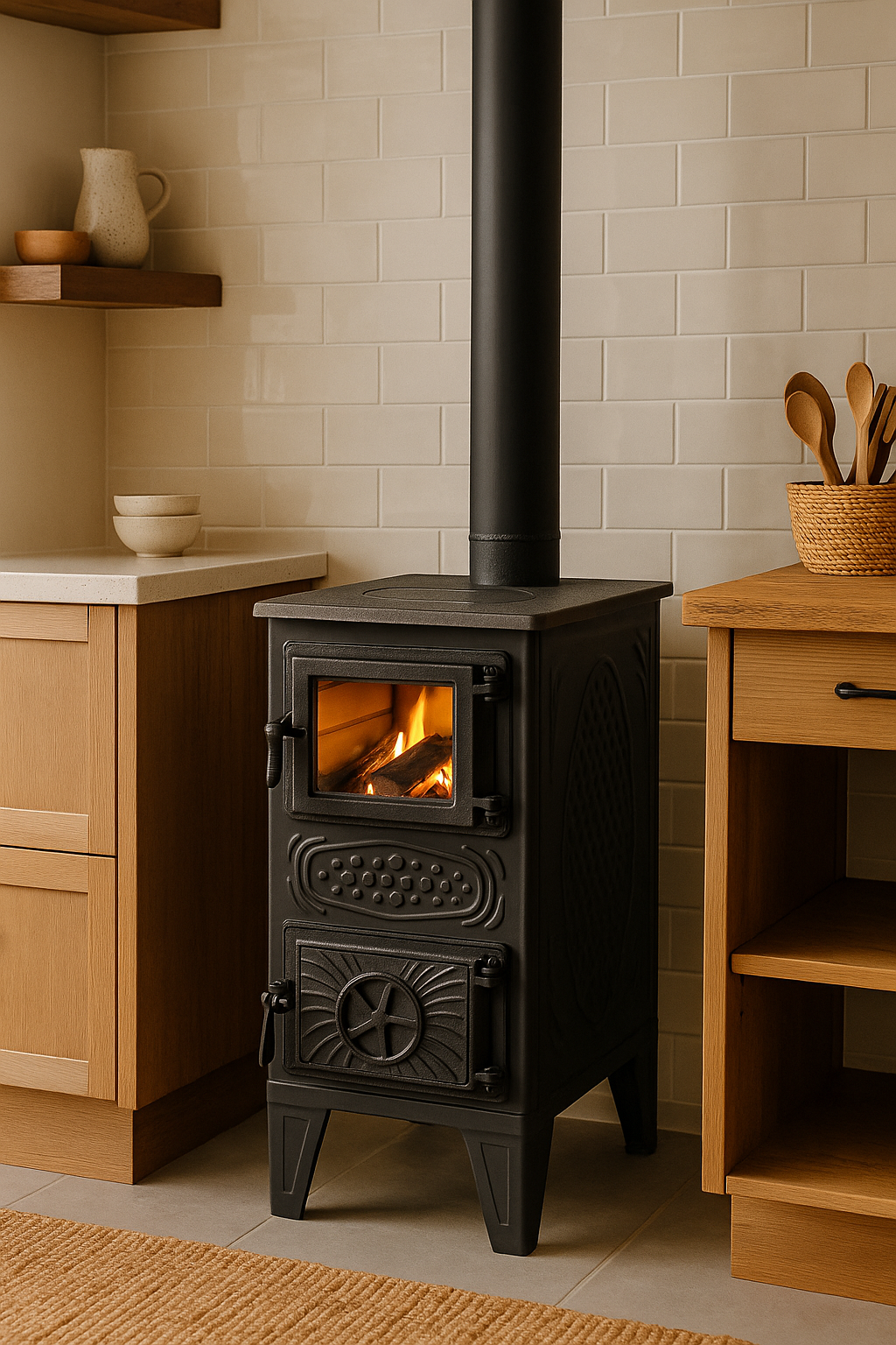 Houtfornuis - houtkachel - zwart - 5,5 kW - verwarmt tot 50 m²