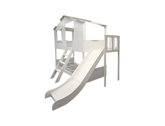 Stapelbed met glijbaan - bedhuisje 90x200 voor kinderen - wit