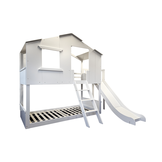 Stapelbed met glijbaan - bedhuisje 90x200 voor kinderen - wit