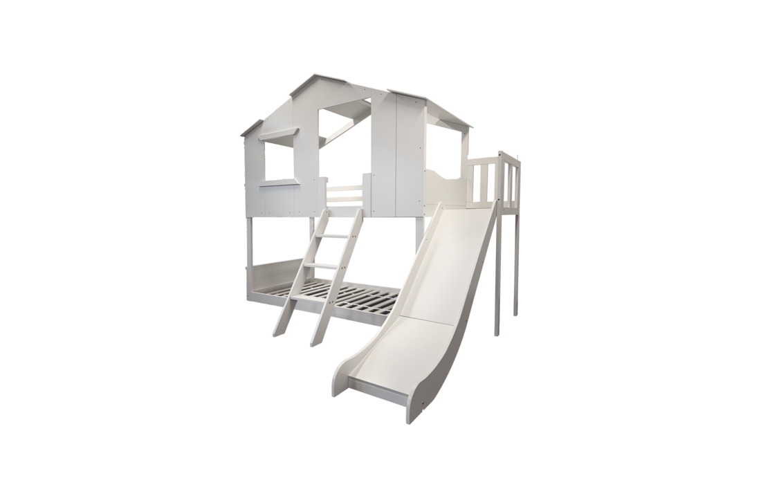 Stapelbed met glijbaan - bedhuisje 90x200 voor kinderen - wit