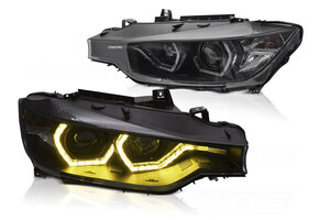 Koplampen Angel Eyes Gele LED DRL Zwart geschikt voor BMW F30/F31 11-15