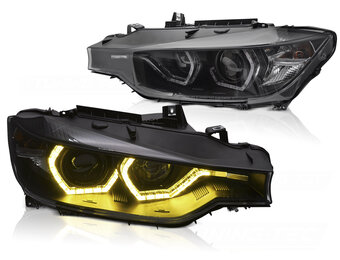 Koplampen Angel Eyes Gele LED DRL Zwart voor BMW F30/F31 11-15