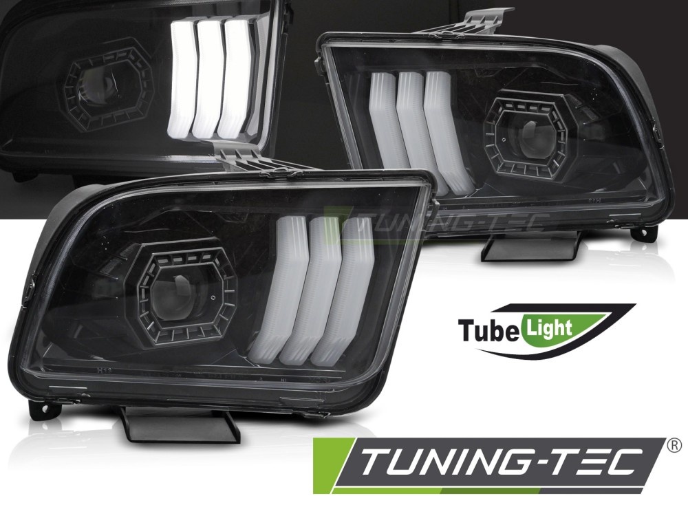 Koplampen Ford Mustang 04-09 Tube Light Zwart Set