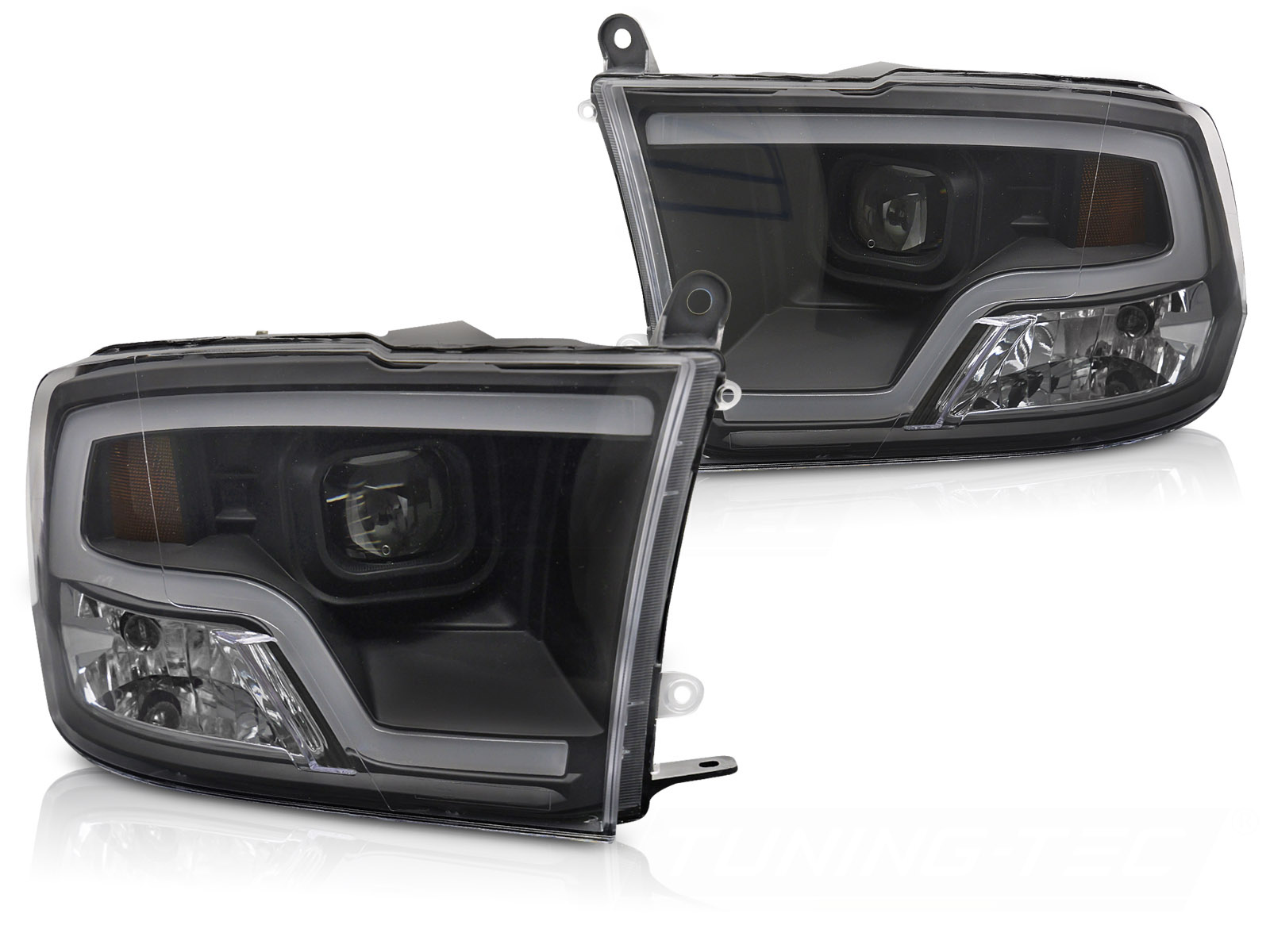 Koplampen Dodge Ram 09-18 Tube Light Projector Zwart