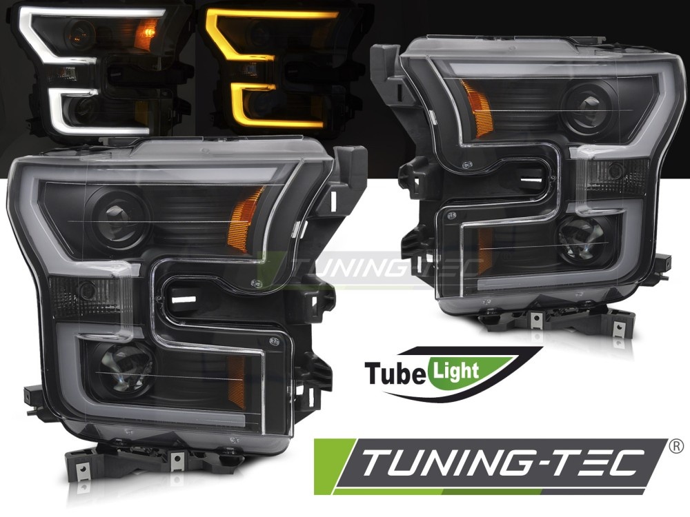 Koplampen Tube Light Dubbel Zwart voor Ford F150 MK13 2014-2017