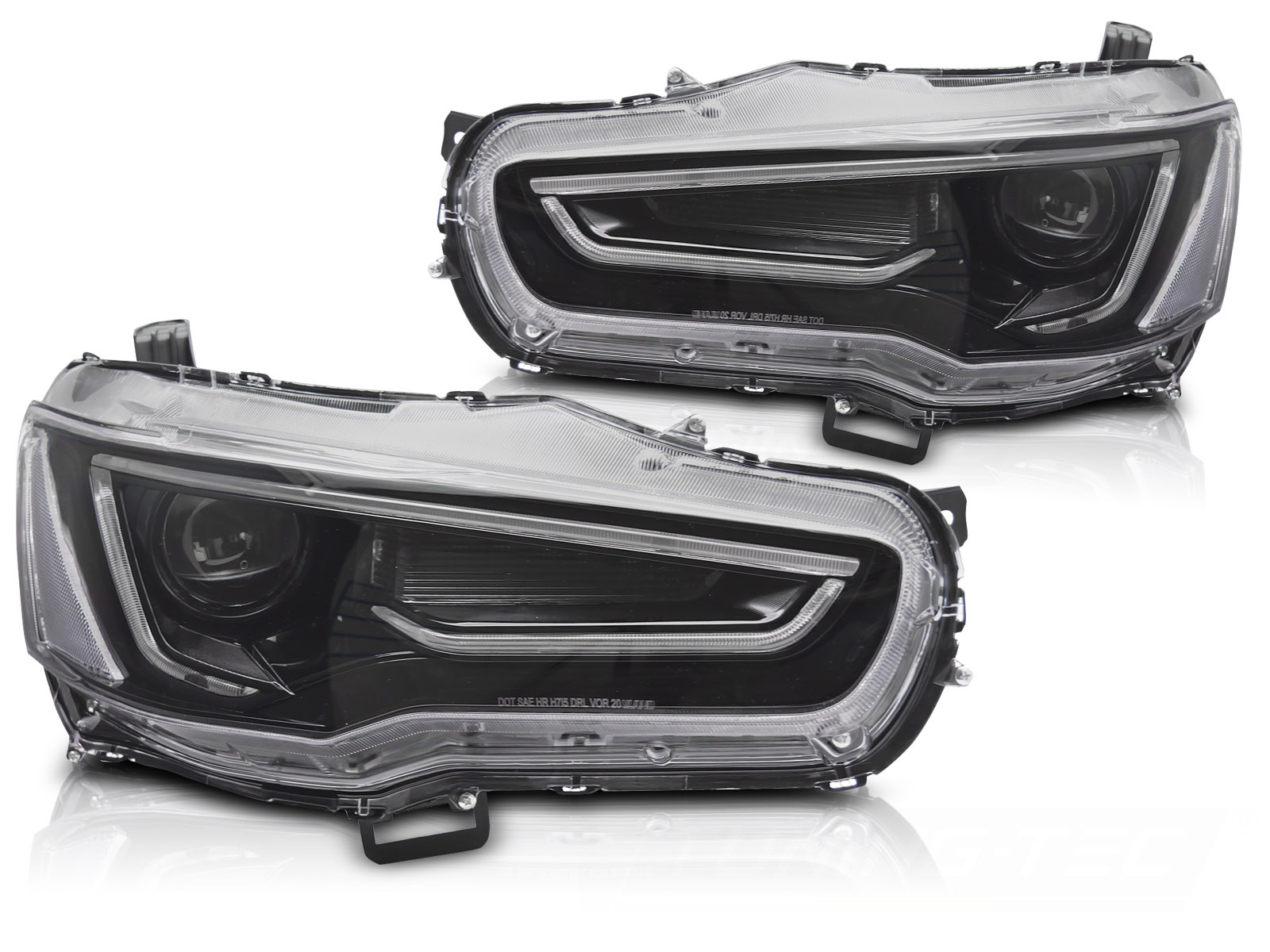 Koplampen Mitsubishi Lancer VIII 08-16 Tube Light Zwart