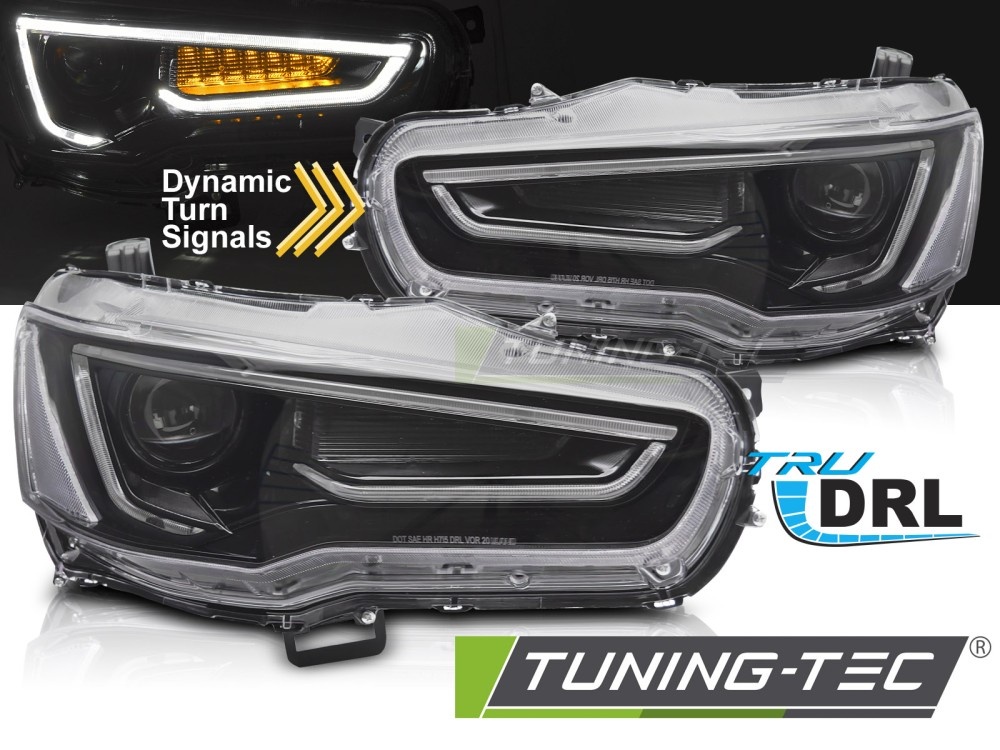 Koplampen Mitsubishi Lancer VIII 08-16 Tube Light Zwart