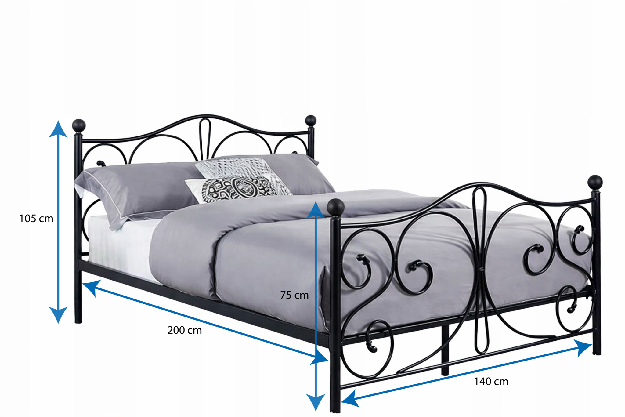 Metalen bedframe met lattenbodem - 140x200 - versierd - zwart