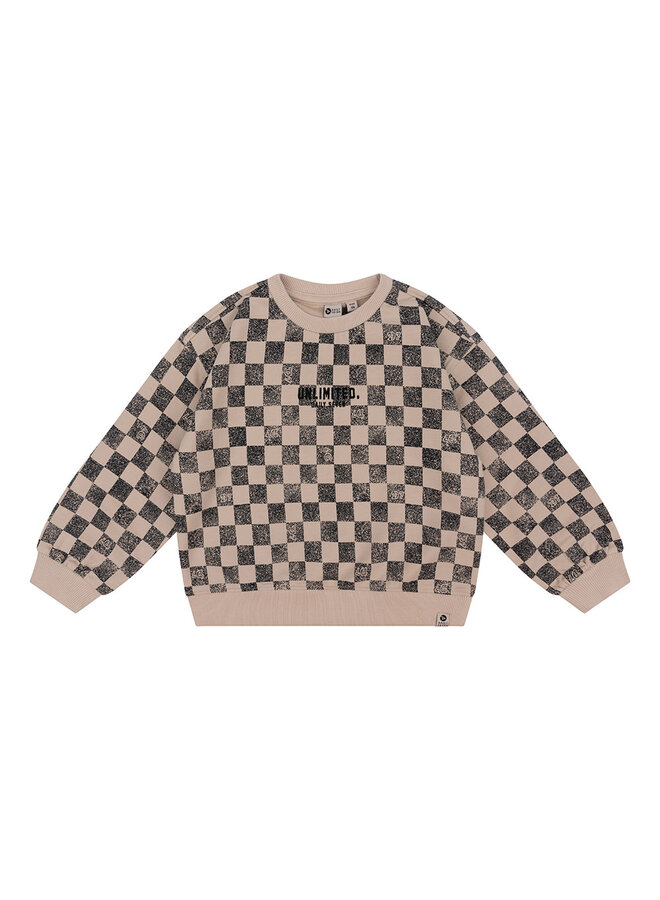 Organic Sweater Oversized Checkerboard Cement Grey