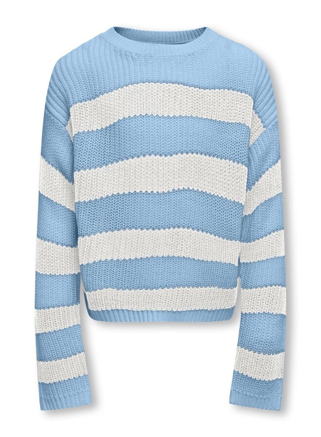 KOGKAROL L/S SHORT STRIPED O-NECK KNT Clear Sky Cloud Dancer