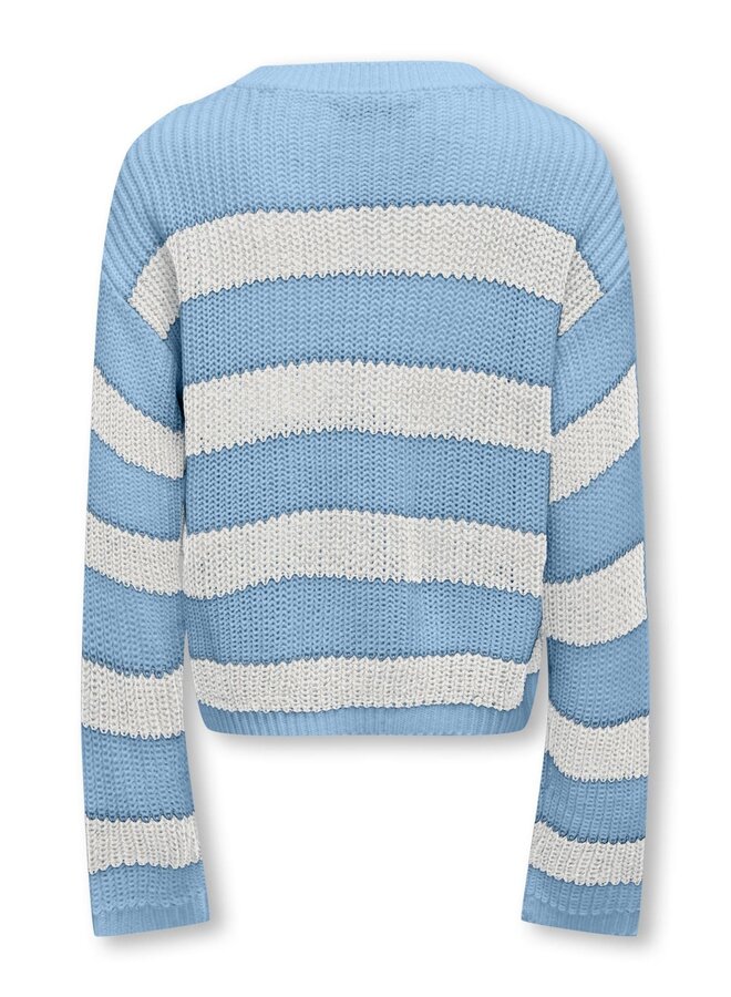 KOGKAROL L/S SHORT STRIPED O-NECK KNT Clear Sky Cloud Dancer