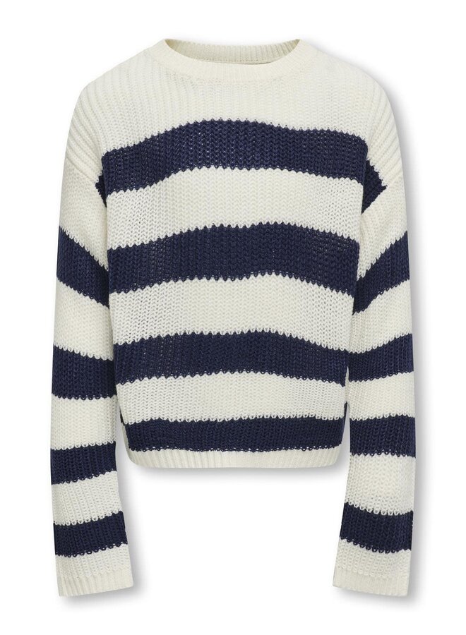 KOGKAROL L/S SHORT STRIPED O-NECK KNT Cloud Dancer Naval Academy