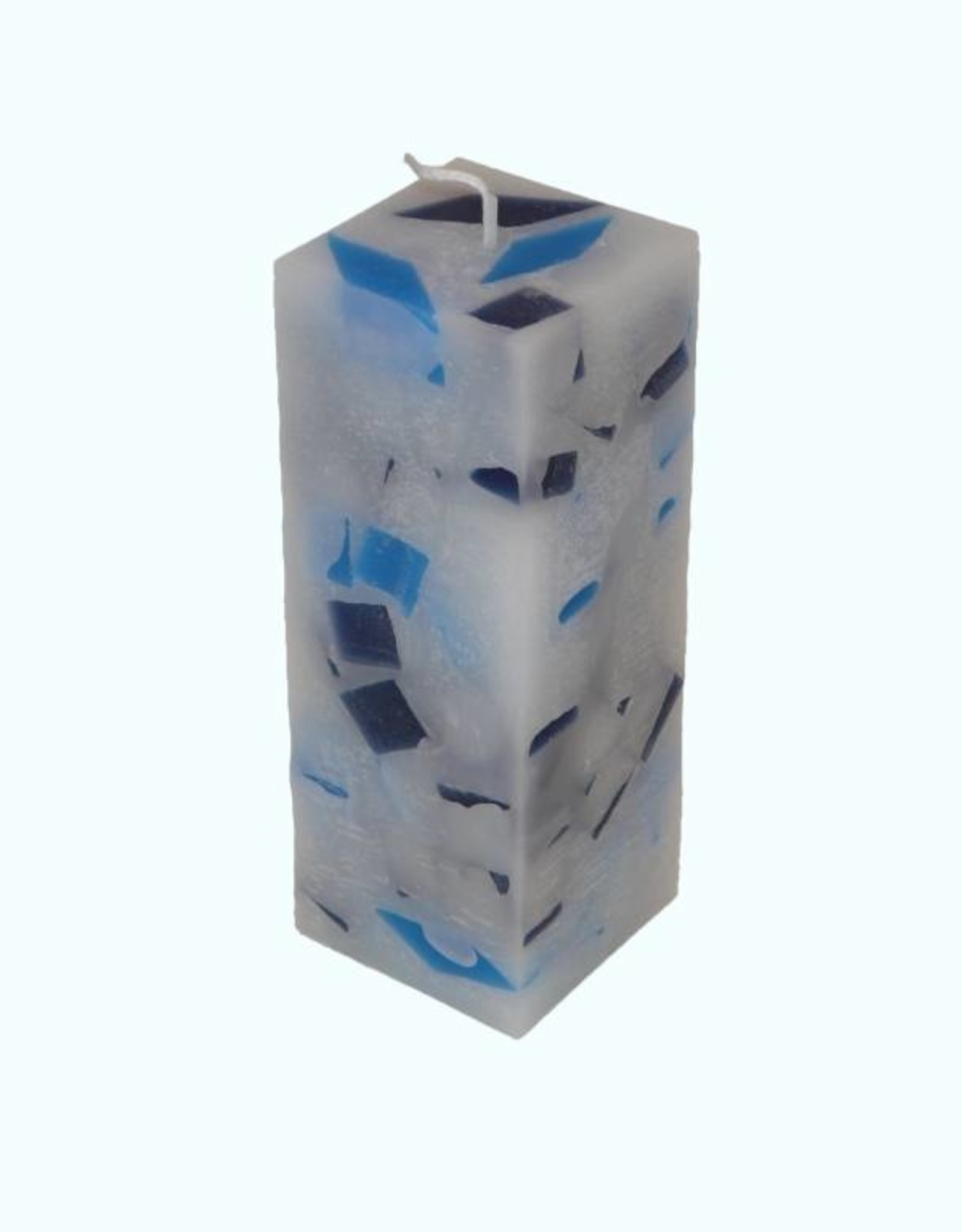 Mozaïek Kaars Vierkant Donker Blauw-Felblauw 6x6x16 cm