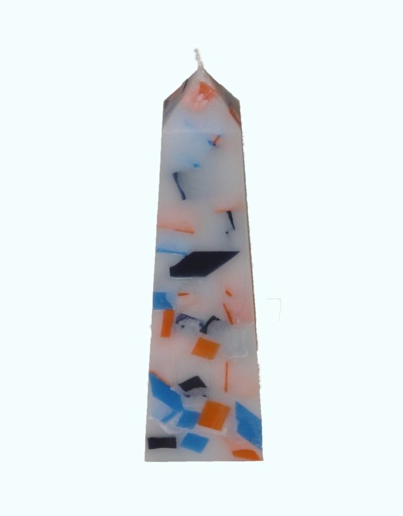 Mozaïek Kaars Obelisk Donkerblauw-Felblauw-Oranje 6,8x6,8x25 cm