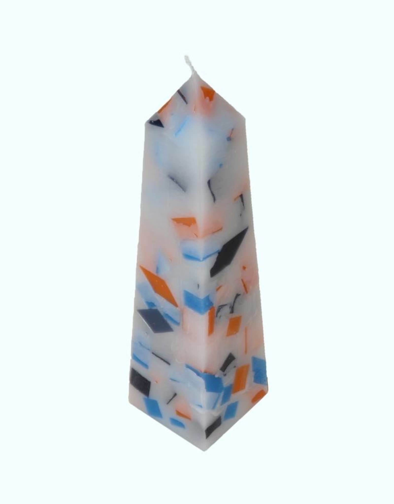 Mozaïek Kaars Obelisk Donkerblauw-Felblauw-Oranje 6,8x6,8x25 cm