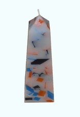 Mozaïek Kaars Obelisk Donkerblauw-Felblauw-Oranje 6,8x6,8x25 cm