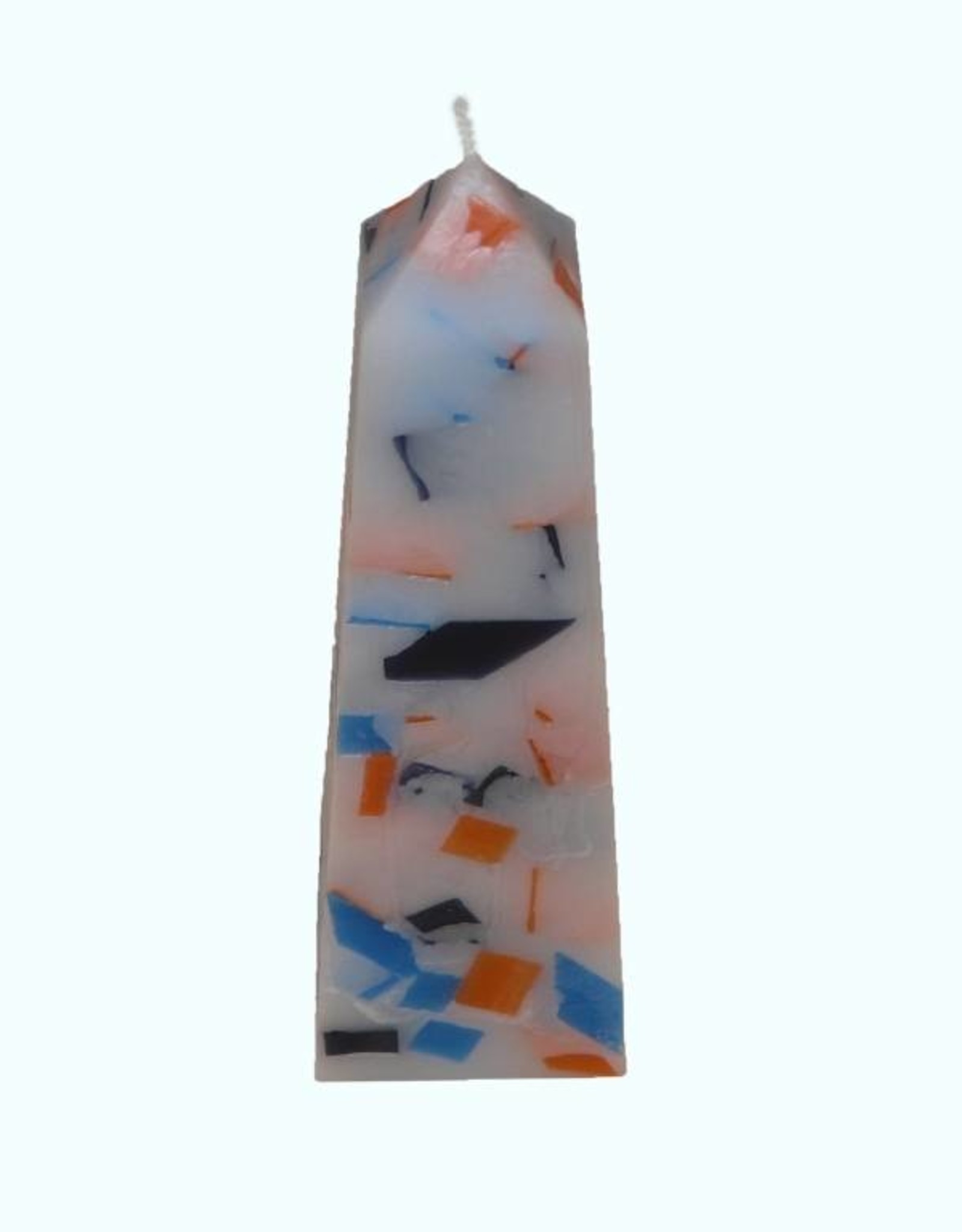 Mozaïek Kaars Obelisk Donkerblauw-Felblauw-Oranje 6,8x6,8x25 cm